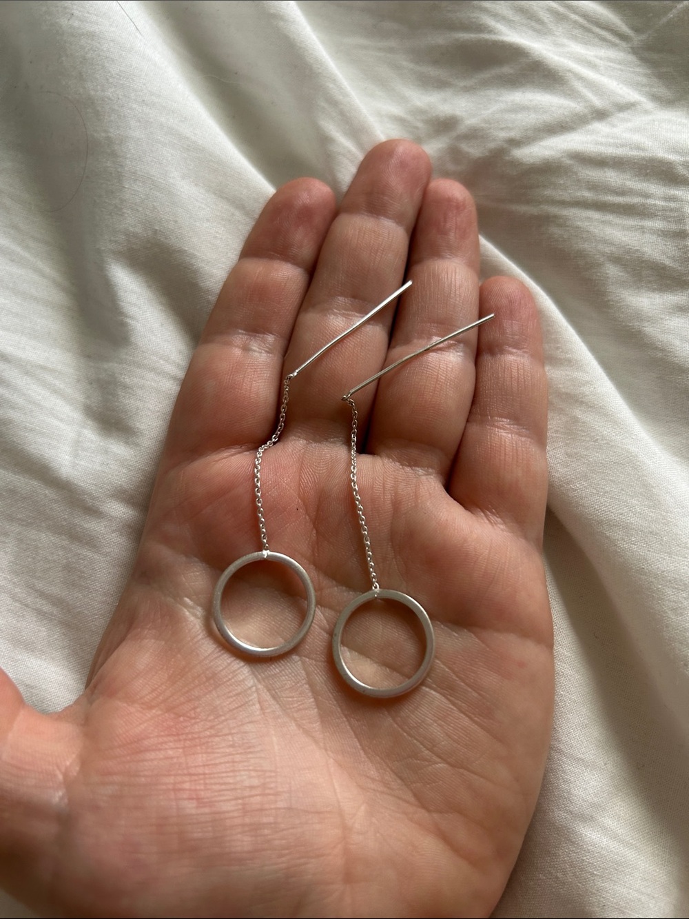 Minimalist Silver Circle Drop Threader Earrings